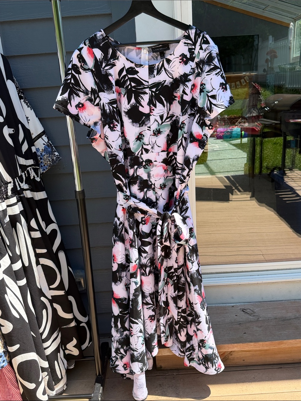 Lane Bryant White Floral Maxi Dress with Black & Pink Accents